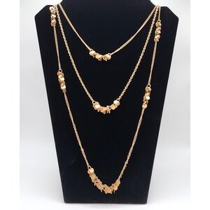 Gold Tone Triple Layer Necklace Disc Charm 36in Adjustable